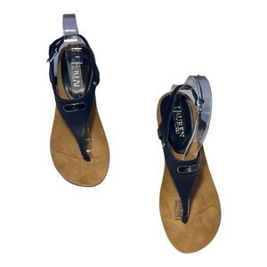 NWOT Ralph Lauren, Ralla Sandal, Navy Blue With Silver Accents, Sz. 7B